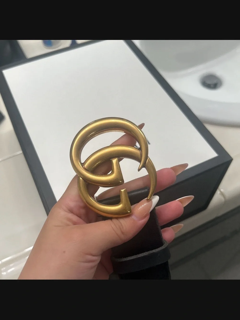 Gucci Black Leather Belt with Gold Hardware